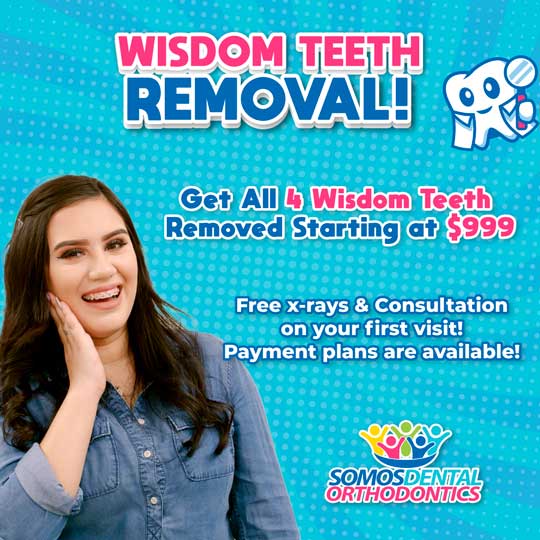 woman showing a discount for wisdom teeth removal in somos dental